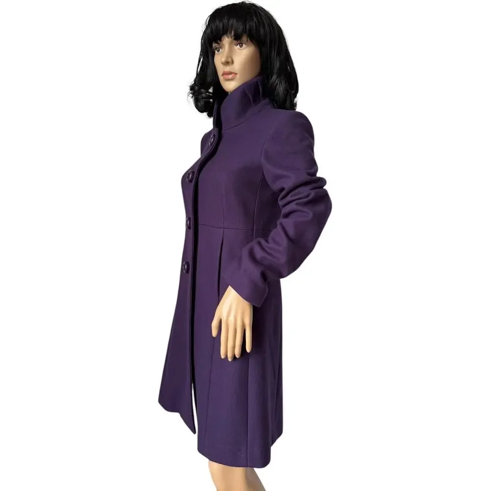 J. Crew Uptown Dress Purple coat pleated stand collar preppy size 2